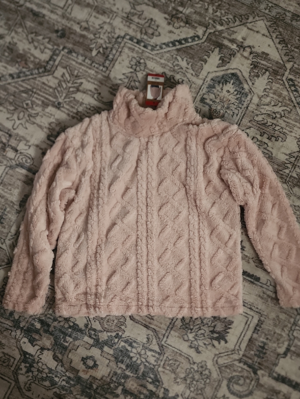 New Womens Medium Eddie Bauer Plush Cable Turtleneck Sweater - Blush Pink